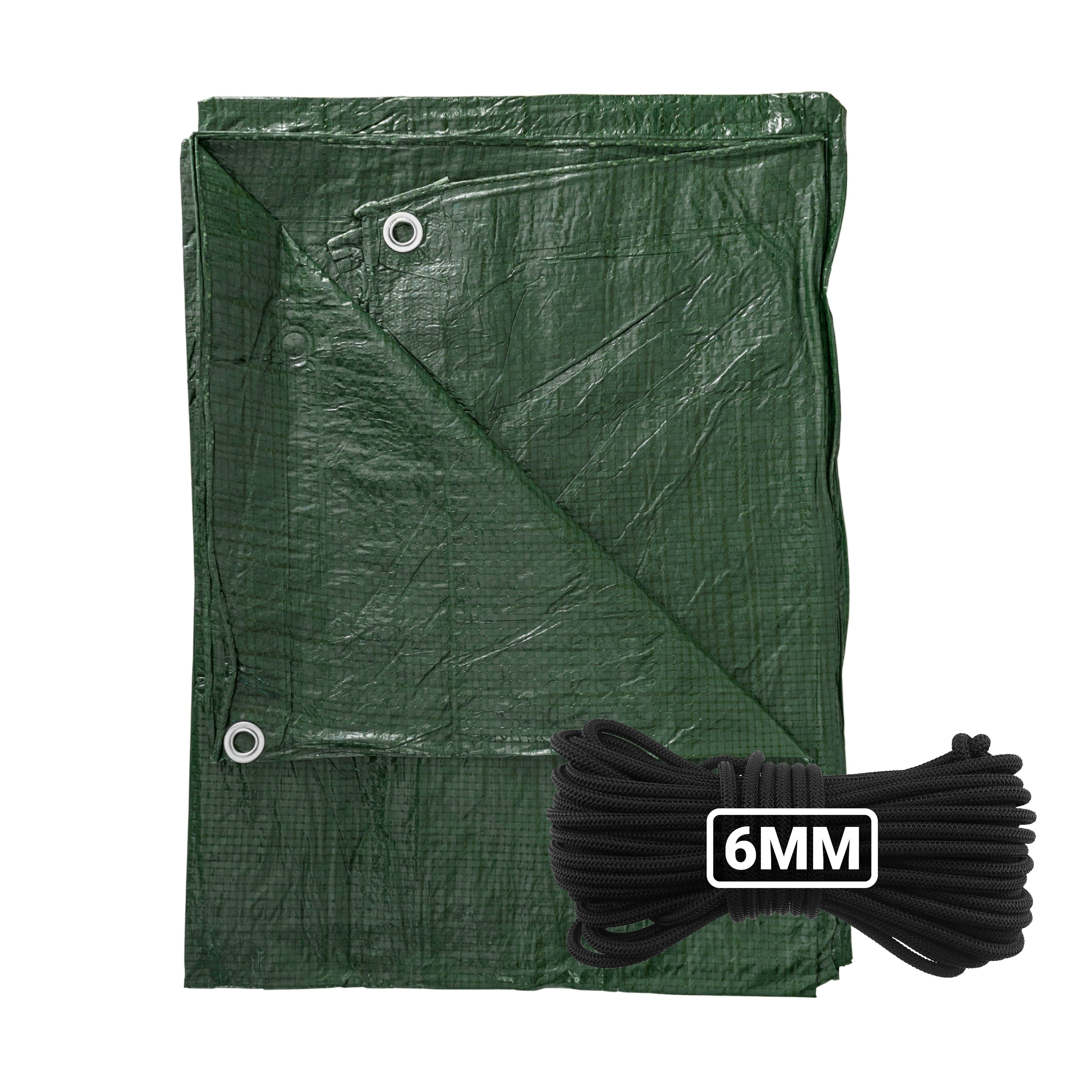Green S-Grade Tarpaulin with 10 Metres of 6mm Bungee Rope