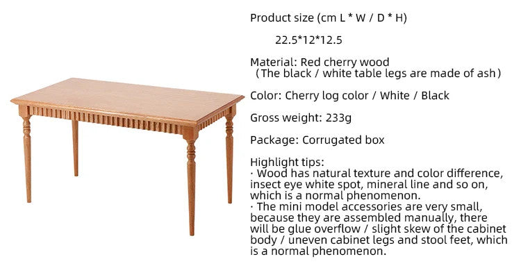 1:6 Dollhouse Miniature Dining Table – Vintage Mini Furniture
