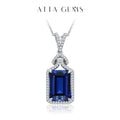 ATTAGEMS New Asscher Cut 14*10mm Blue Sapphire 925 Sterling Silver Necklace for