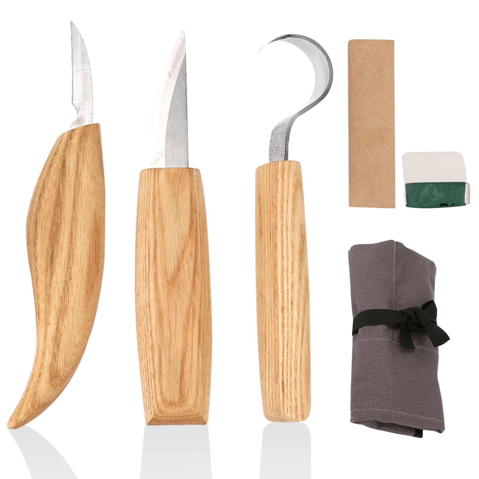 5-Piece Wood Carving Tools Set – High Manganese Steel Whittling Kit with Spoon Knife for Beginners