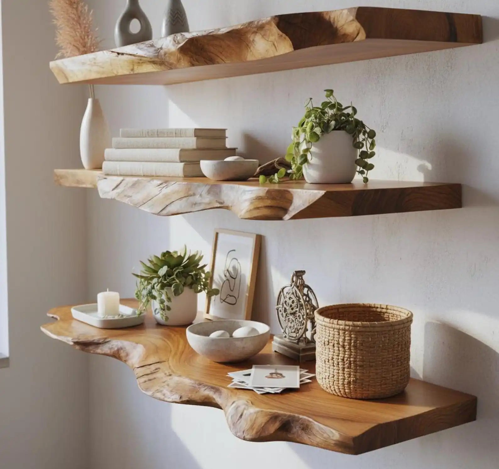Live edge walnut floating shelf custom rustic wall mounted shelves handmade wooden furniture office home decor display rack