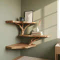 Elegant rustic live edge corner shelf with branch support handmade natural wood wall shelf floating organic design home decor