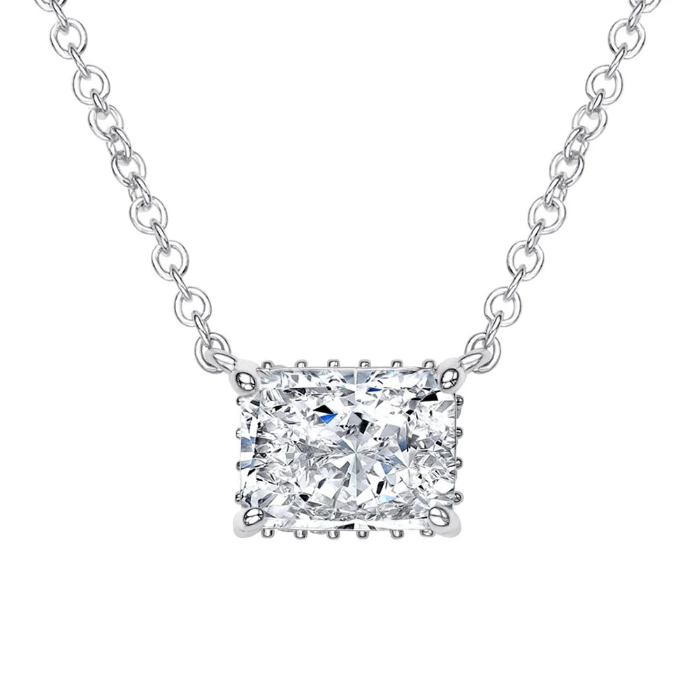 FOXI Jewelry 100% Sterling Silver 925 Jewellery Multiple Colors Rectangle Shape 8A Cubic Zirconia Pendant Necklace for Women