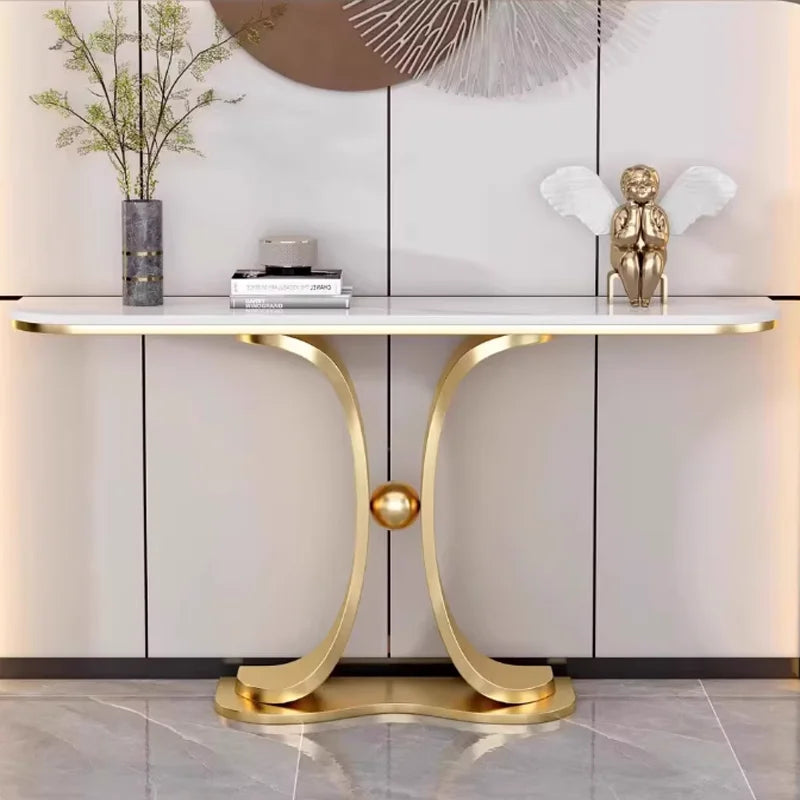 Sturdy & Durable IB404 Metal Base Marble Top Hall Console Desk Modern Design for Home or Hotel for Living Room Use