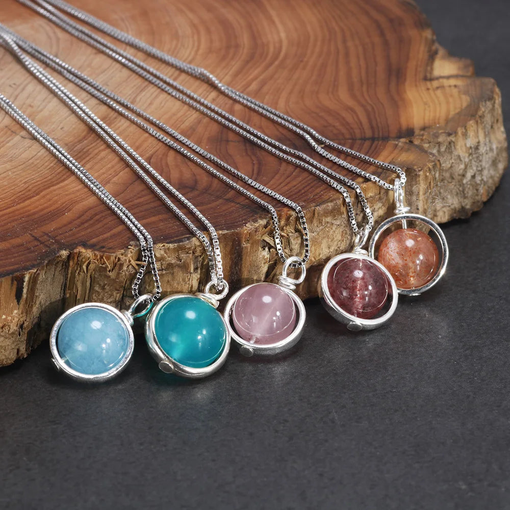 Real Pure 925 Sterling Silver Labradorite Pendant Necklace With Box Chain Simple Elegant Natural Gemstone Collier For Women