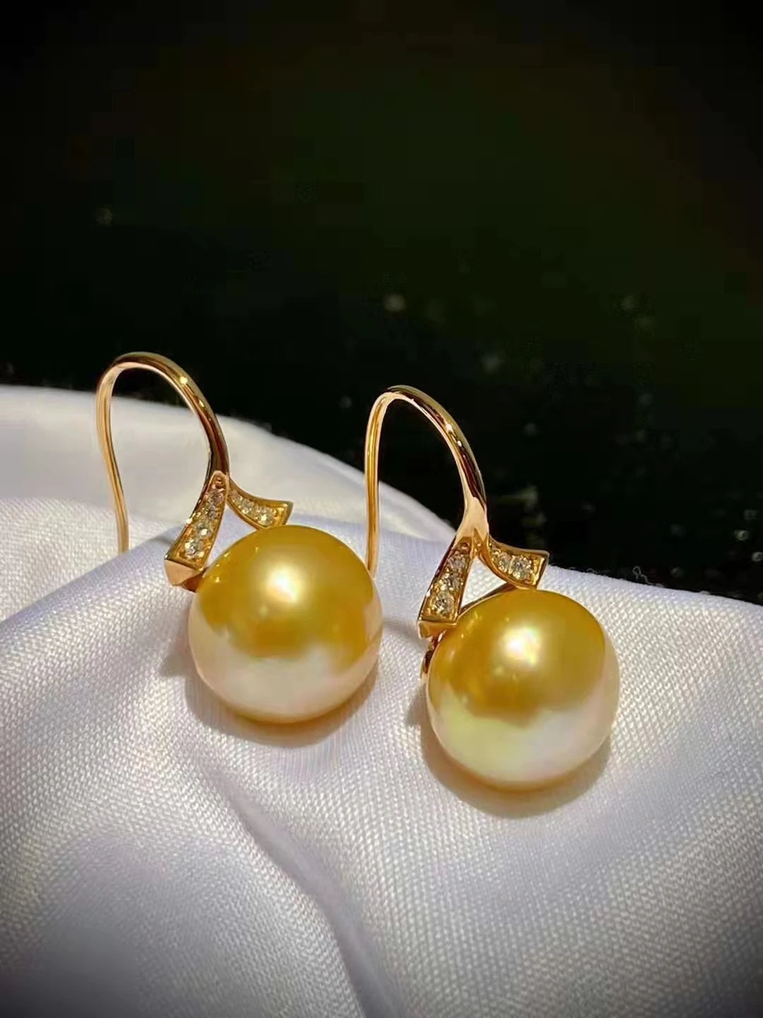 SGARIT Fine Jewelry Ear Stud 18k Gold 11-11.5mm Philippine Natural Gold Pearl Diamond Earrings Hot Sale Jewellery