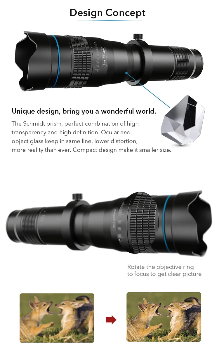 APEXEL optic phone mobile camera lens 36x telephoto telescope lens monocular+ selfie tripod for iPhone Huawei all Smartphones