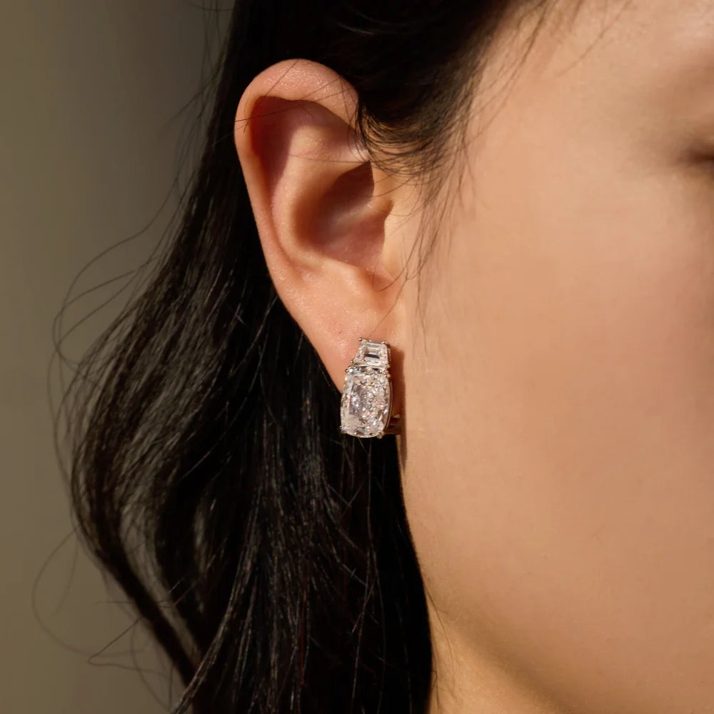 Dylam High Top Jewelry 925 Sterling Silver 8A Crushed Iced Out Cut Zirconia Clip-on Stud Earrings Jewellery for Women