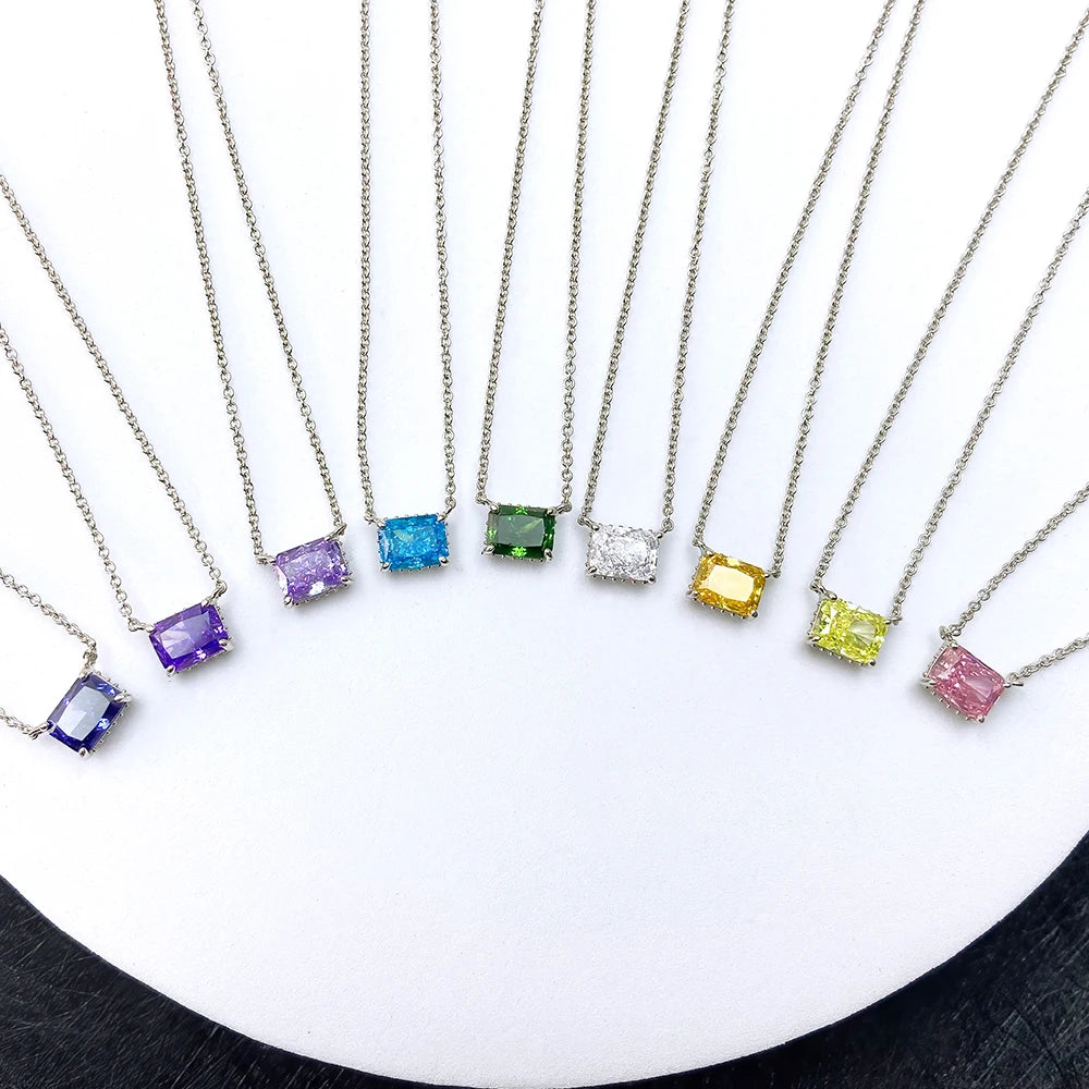 FOXI Jewelry 100% Sterling Silver 925 Jewellery Multiple Colors Rectangle Shape 8A Cubic Zirconia Pendant Necklace for Women