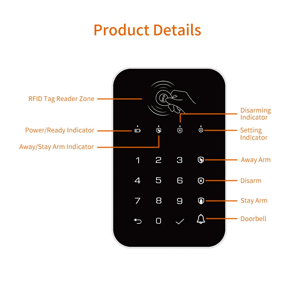 Staniot 433Mhz Wireless Touch Keyboard Lock 2Pcs RFID Card Arm or Disarms Password Keypad For Smart Home Security Alarm System