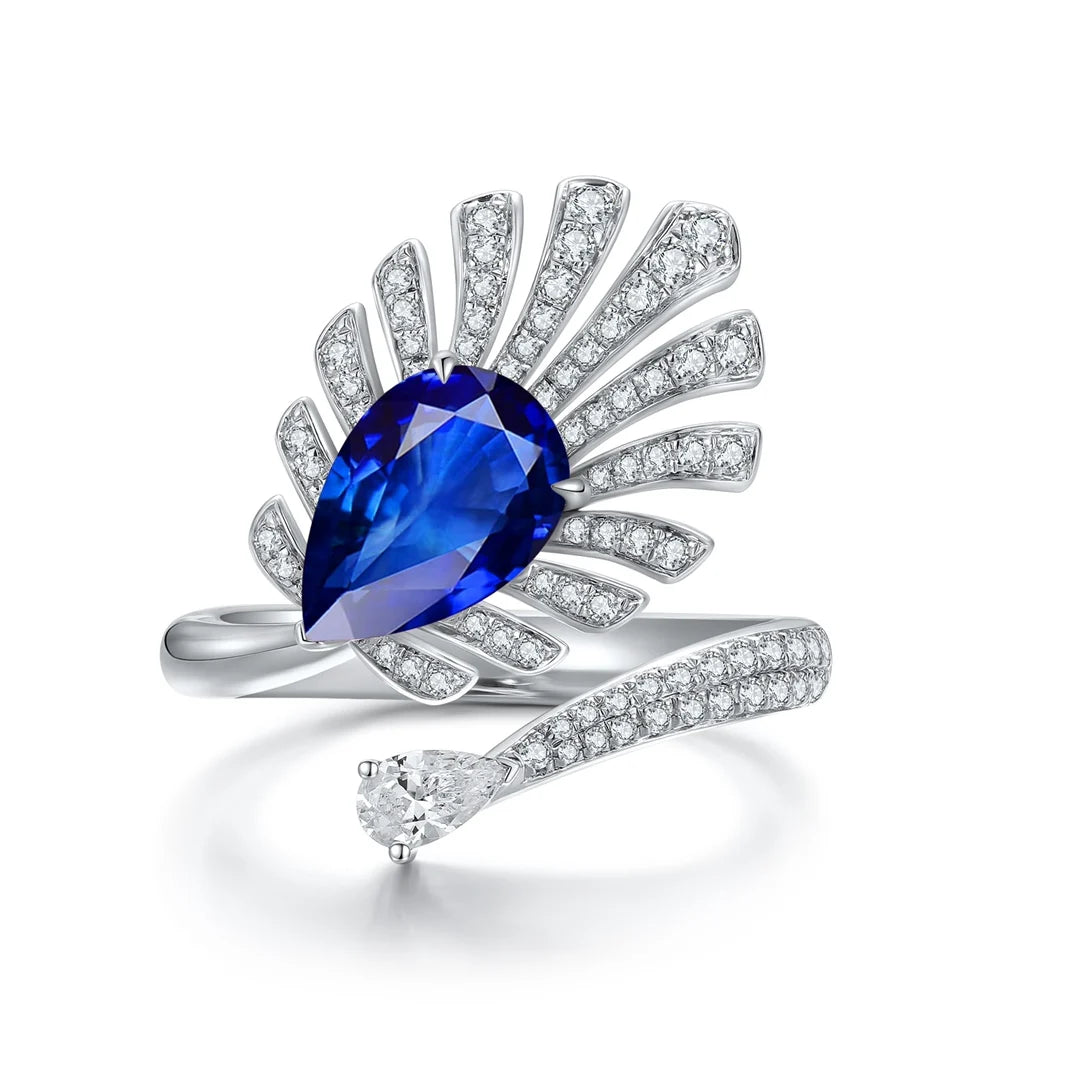 Unique Rings for Women 925 Sterling Silver Ring Lab Grown Paraiba Pear Blue Diamond Rings Jewellery Gift Idea for Her Birthday
