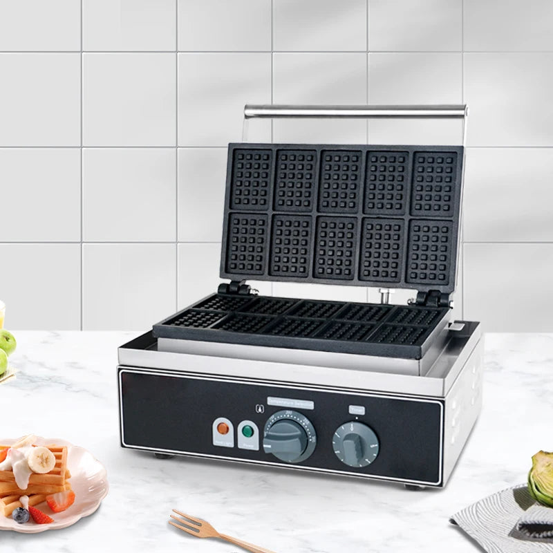 10-Grid Belgian Waffle Maker – Heavy Duty Stainless Steel, 550W