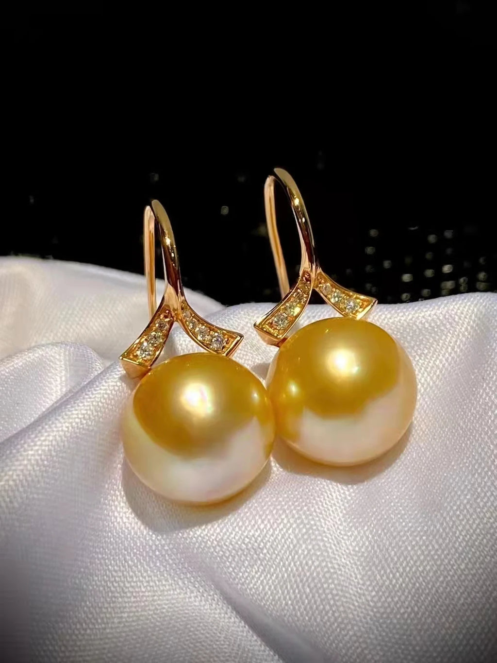 SGARIT Fine Jewelry Ear Stud 18k Gold 11-11.5mm Philippine Natural Gold Pearl Diamond Earrings Hot Sale Jewellery