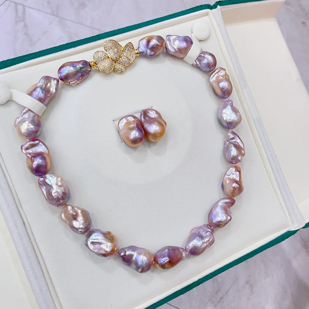 SGARIT Fine Jewelry Classic Design Pearl Jewelry Colorful Baroque Pearl Beaded 45CM Necklace Baroque Earrings Jewellery for Gift