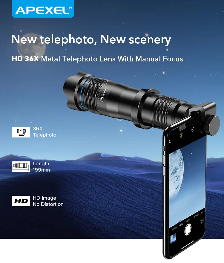 APEXEL optic phone mobile camera lens 36x telephoto telescope lens monocular+ selfie tripod for iPhone Huawei all Smartphones