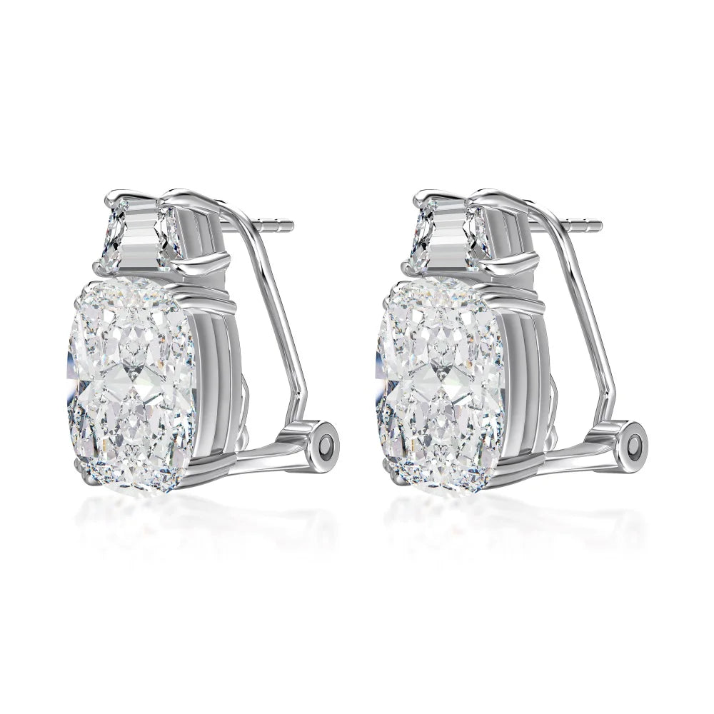 Dylam High Top Jewelry 925 Sterling Silver 8A Crushed Iced Out Cut Zirconia Clip-on Stud Earrings Jewellery for Women