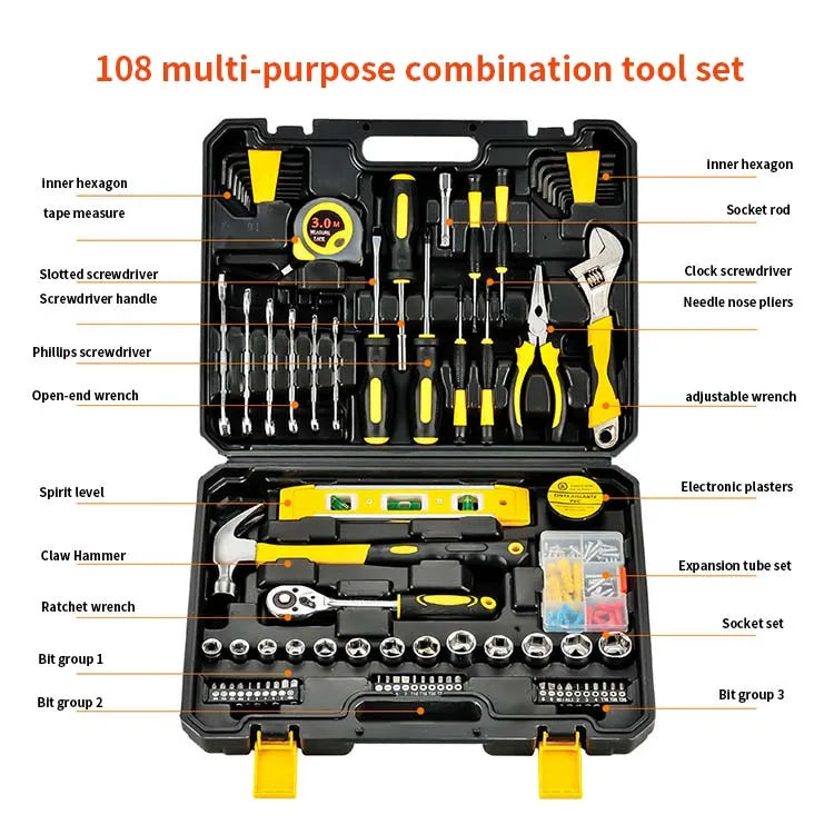 Professional Hand Tool Box Set – Socket Wrench, Screwdriver & Household Kit