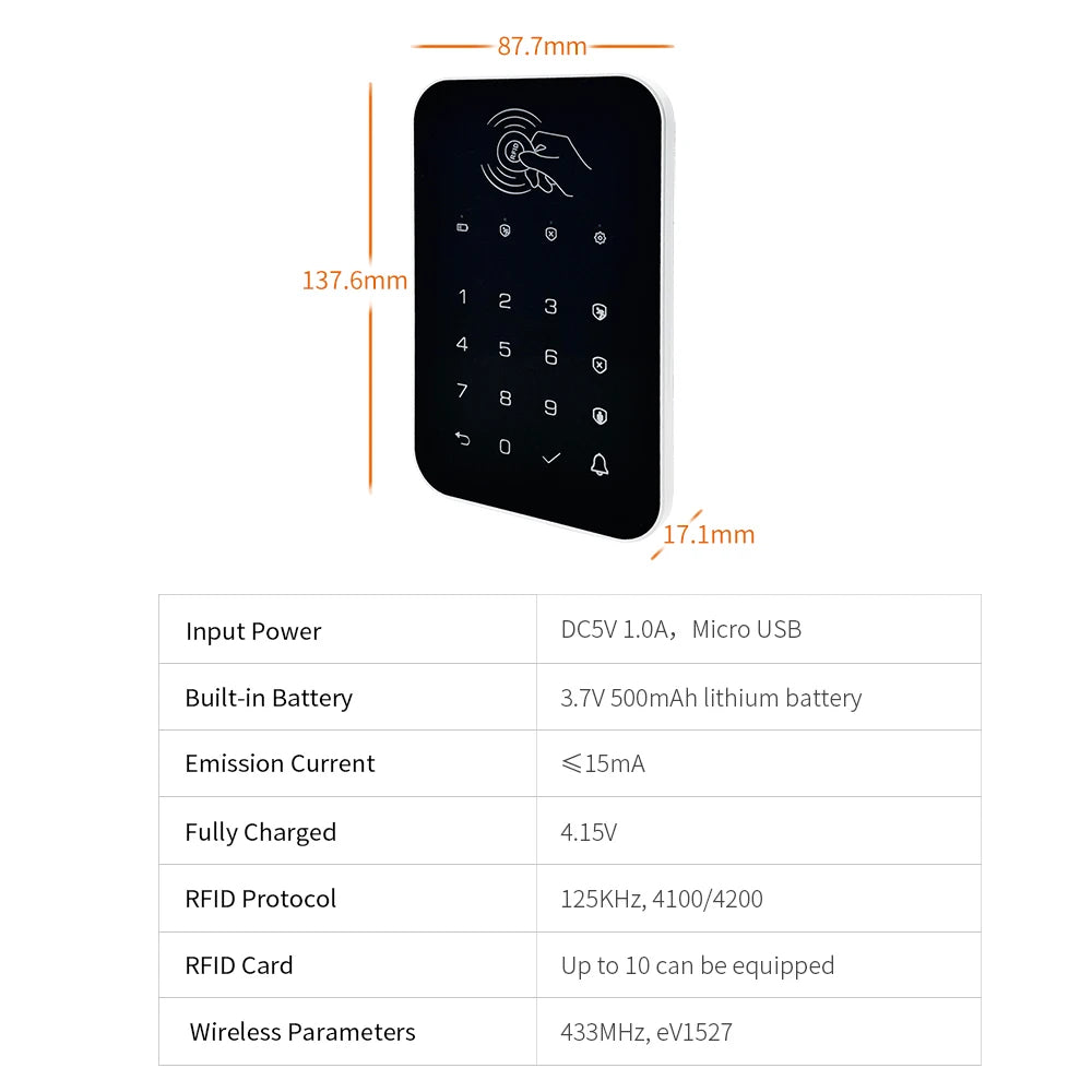 Staniot 433Mhz Wireless Touch Keyboard Lock 2Pcs RFID Card Arm or Disarms Password Keypad For Smart Home Security Alarm System