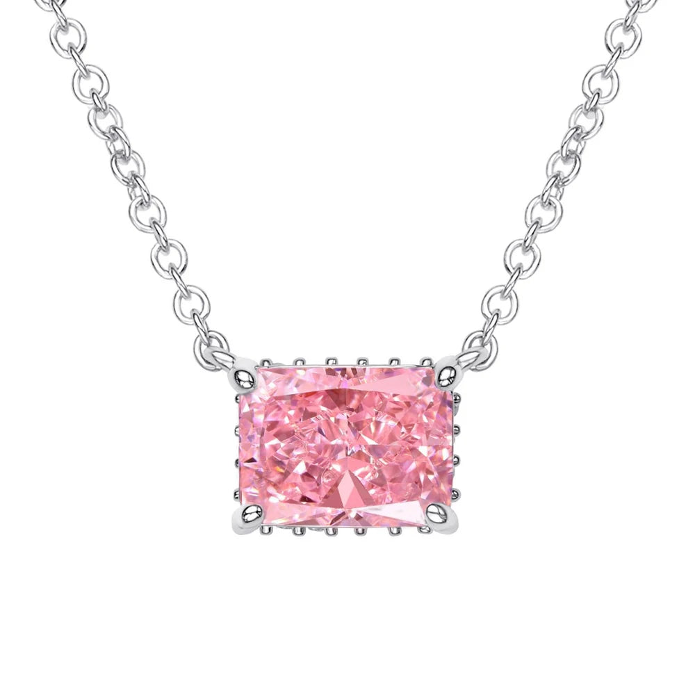 FOXI Jewelry 100% Sterling Silver 925 Jewellery Multiple Colors Rectangle Shape 8A Cubic Zirconia Pendant Necklace for Women