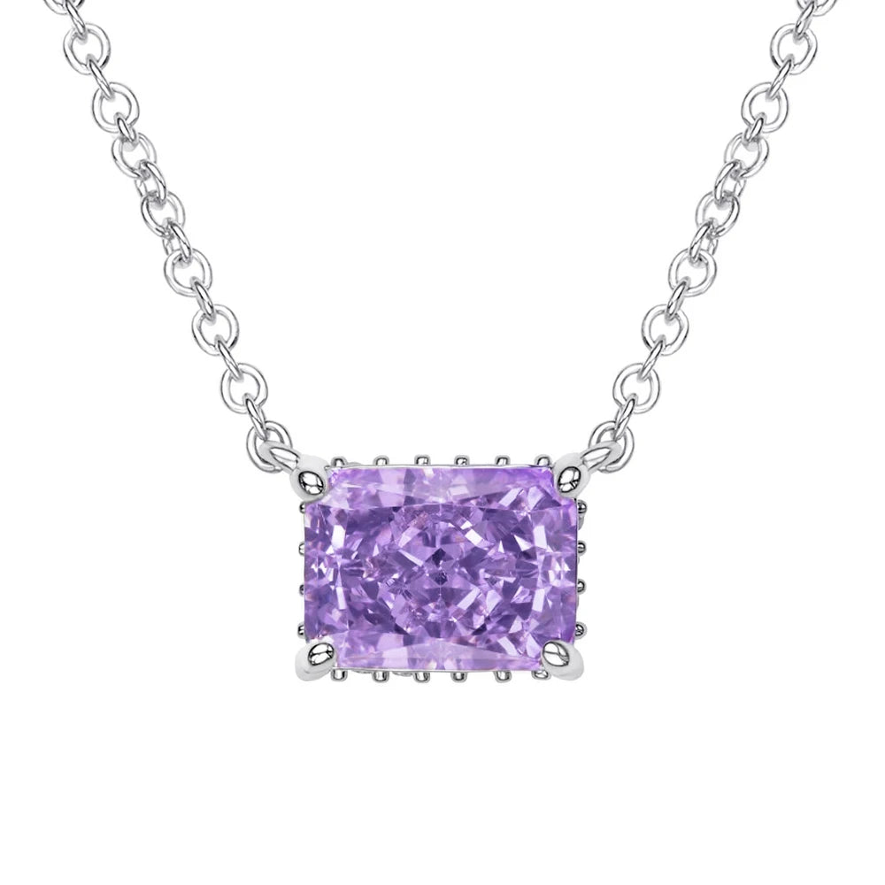FOXI Jewelry 100% Sterling Silver 925 Jewellery Multiple Colors Rectangle Shape 8A Cubic Zirconia Pendant Necklace for Women