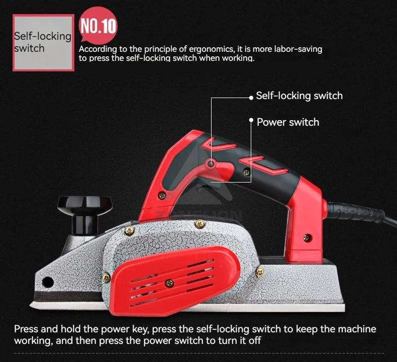 1600W Electric Hand Planer – 82mm Width, 2mm Depth, Carbide Blade