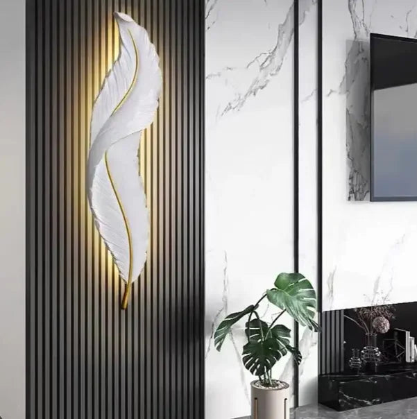 Modern Feather Design LED Wall Light – Indoor Decorative Resin Lamp for Hotel, Villa & Home