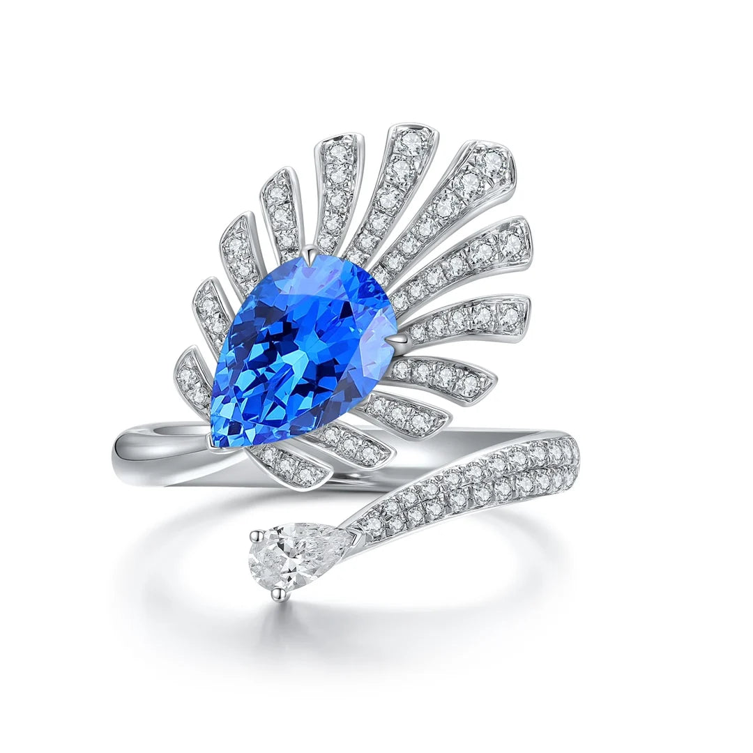 Unique Rings for Women 925 Sterling Silver Ring Lab Grown Paraiba Pear Blue Diamond Rings Jewellery Gift Idea for Her Birthday