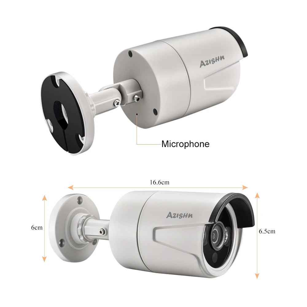 AZISHN 4K 8MP POE Outdoor IP Security Camera, H.265, Waterproof Bullet CCTV