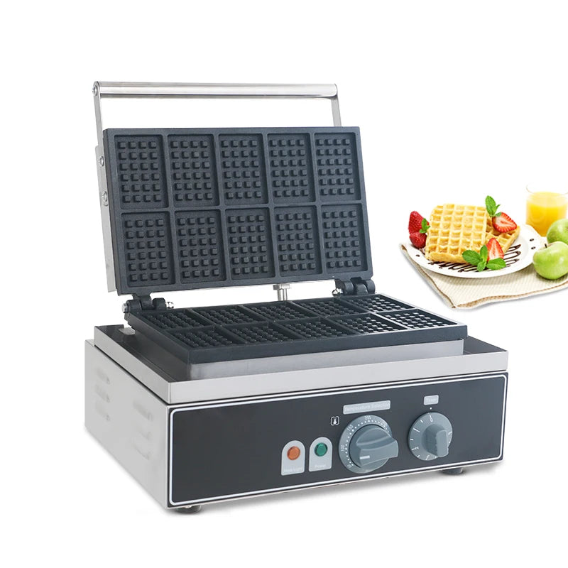 10-Grid Belgian Waffle Maker – Heavy Duty Stainless Steel, 550W