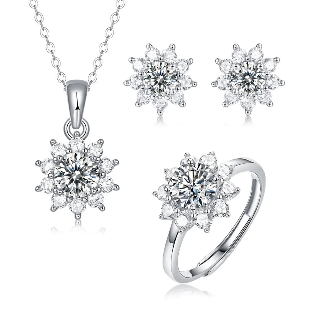 First Snow Moissanite Engagement and Wedding Ring Set Ring Necklace and Earring Set Jewellery Moissanite Set 925