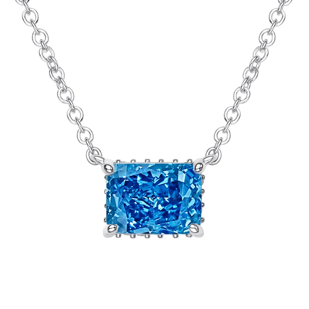 FOXI Jewelry 100% Sterling Silver 925 Jewellery Multiple Colors Rectangle Shape 8A Cubic Zirconia Pendant Necklace for Women