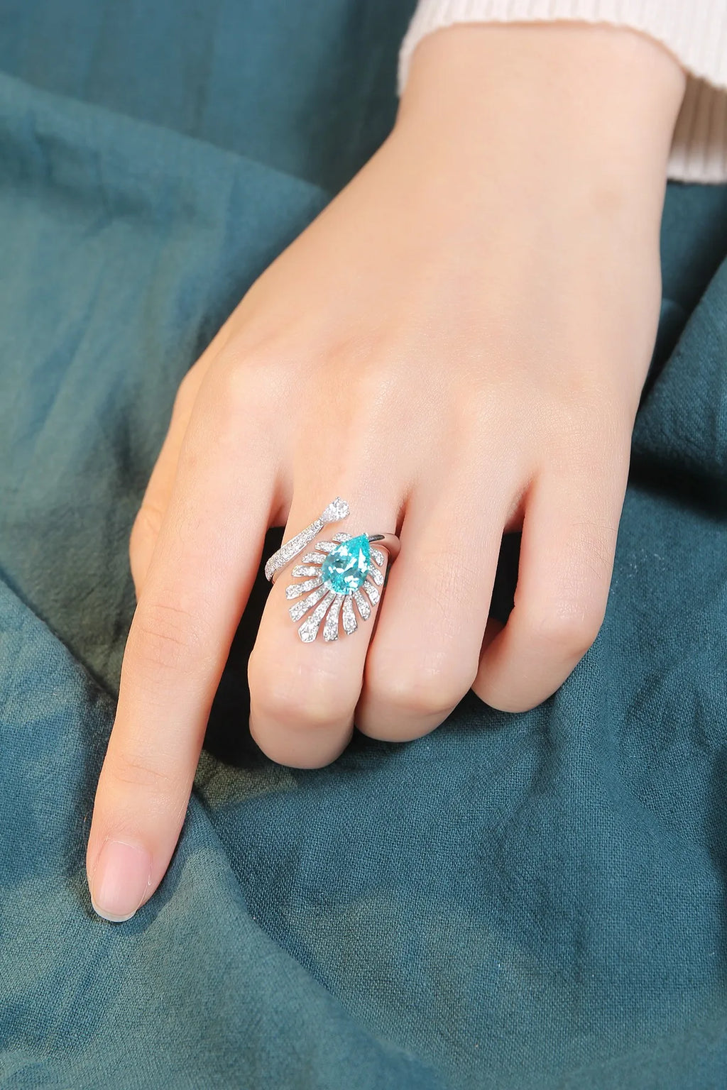 Unique Rings for Women 925 Sterling Silver Ring Lab Grown Paraiba Pear Blue Diamond Rings Jewellery Gift Idea for Her Birthday