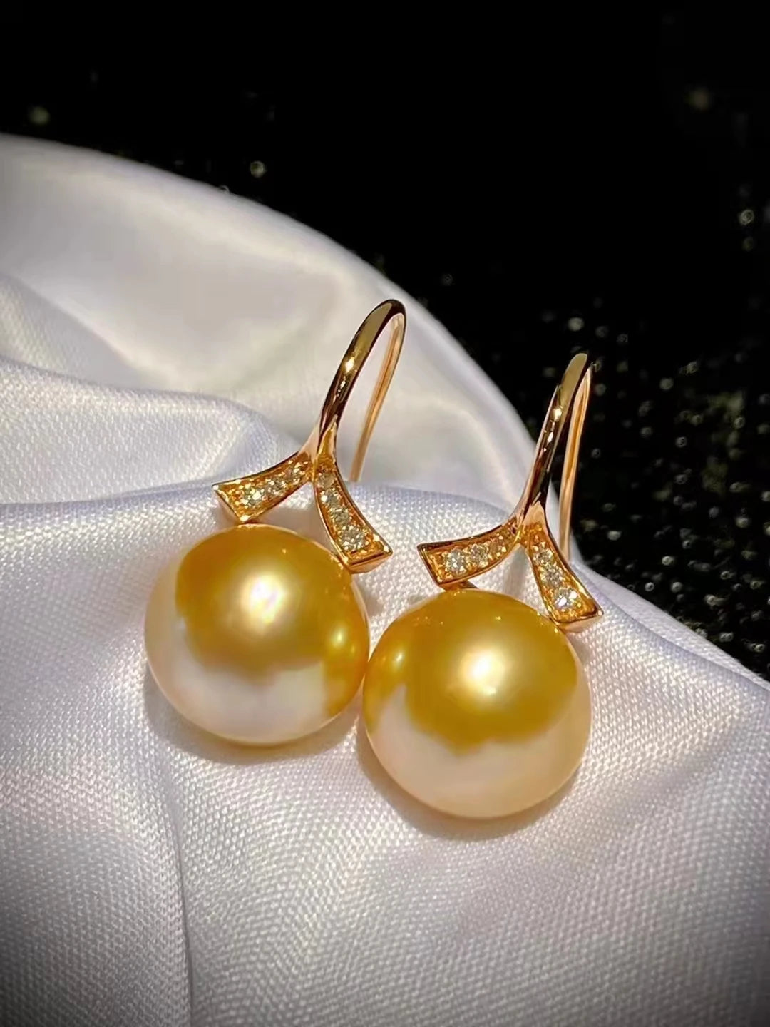 SGARIT Fine Jewelry Ear Stud 18k Gold 11-11.5mm Philippine Natural Gold Pearl Diamond Earrings Hot Sale Jewellery