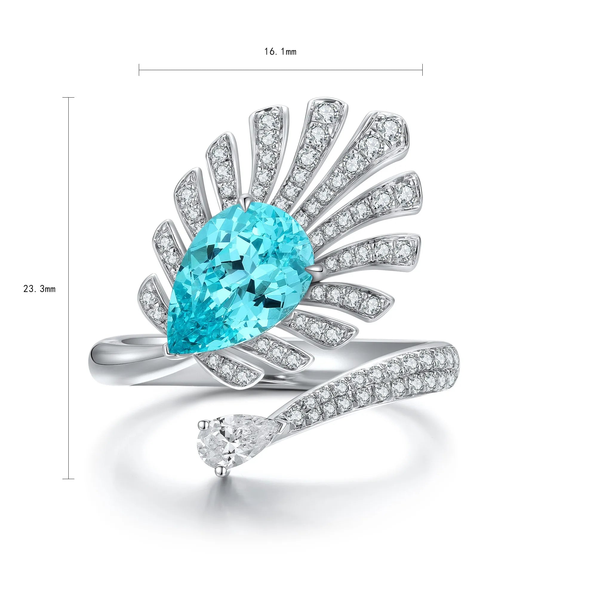 Unique Rings for Women 925 Sterling Silver Ring Lab Grown Paraiba Pear Blue Diamond Rings Jewellery Gift Idea for Her Birthday