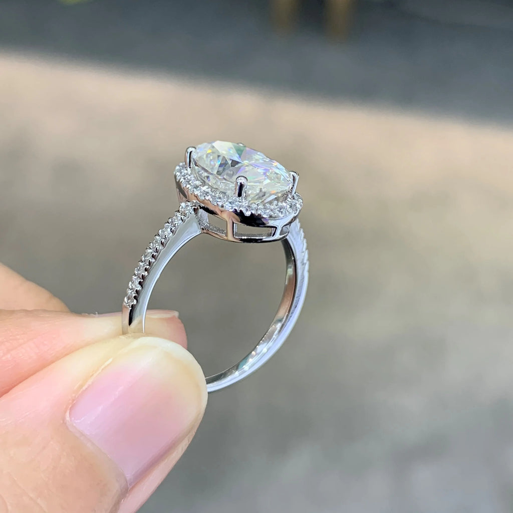 Ruizuan Silver Jewellery Collection Engagement Promise Wedding Rings 925 Sterling Silver Oval Cut Moissanite Classic Style GRA