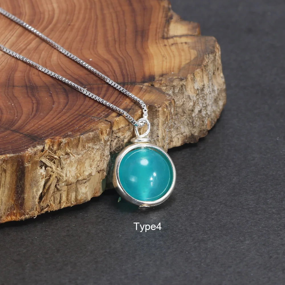 Real Pure 925 Sterling Silver Labradorite Pendant Necklace With Box Chain Simple Elegant Natural Gemstone Collier For Women