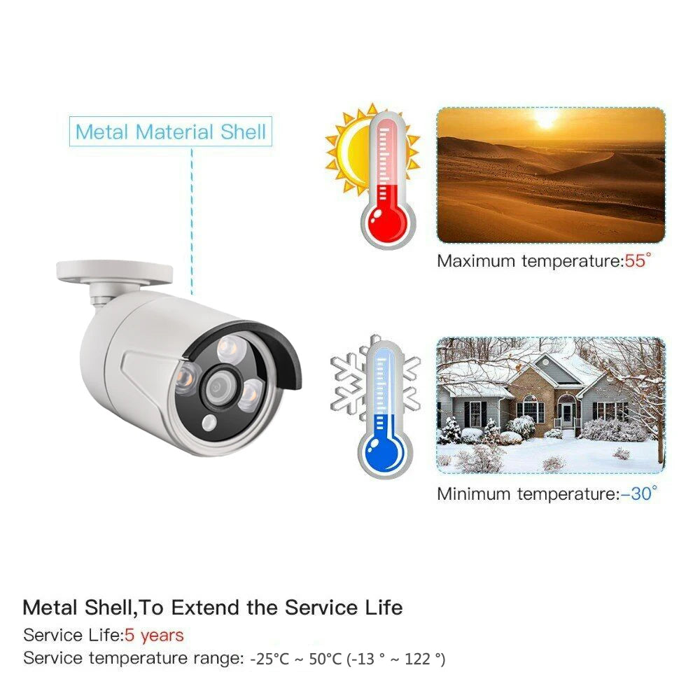 AZISHN 4K 8MP POE Outdoor IP Security Camera, H.265, Waterproof Bullet CCTV