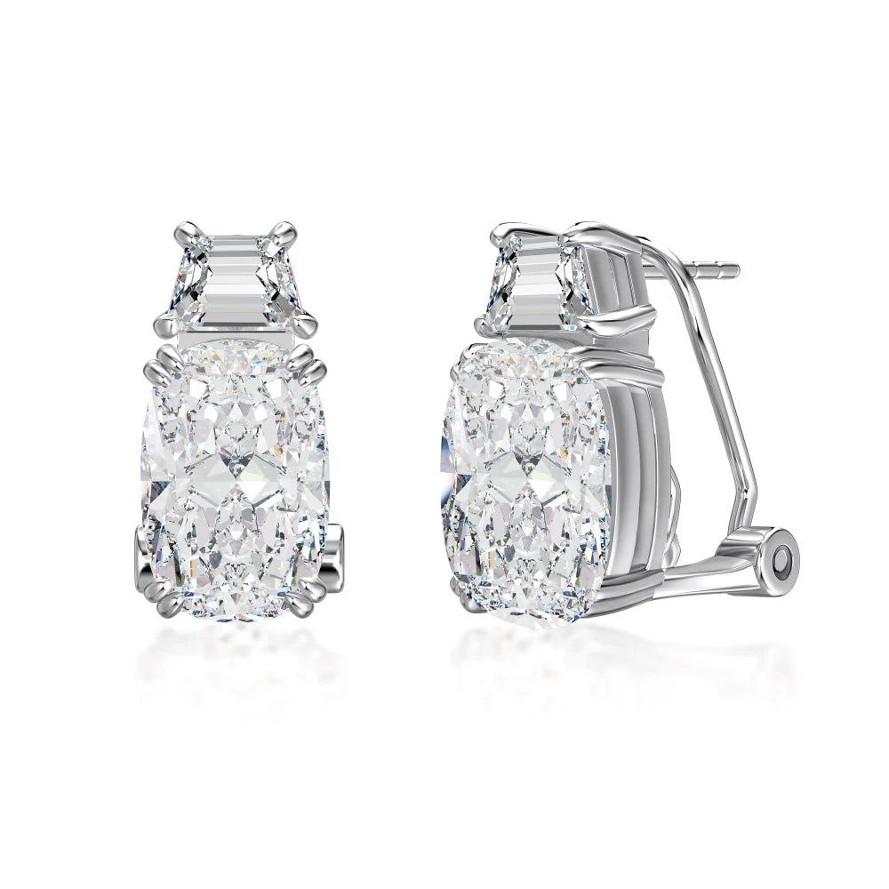 Dylam High Top Jewelry 925 Sterling Silver 8A Crushed Iced Out Cut Zirconia Clip-on Stud Earrings Jewellery for Women
