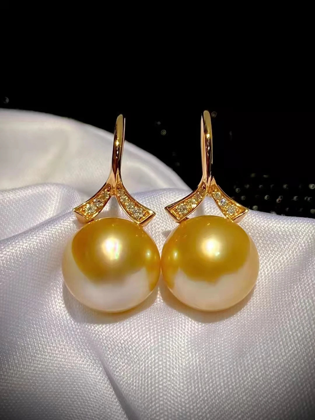 SGARIT Fine Jewelry Ear Stud 18k Gold 11-11.5mm Philippine Natural Gold Pearl Diamond Earrings Hot Sale Jewellery