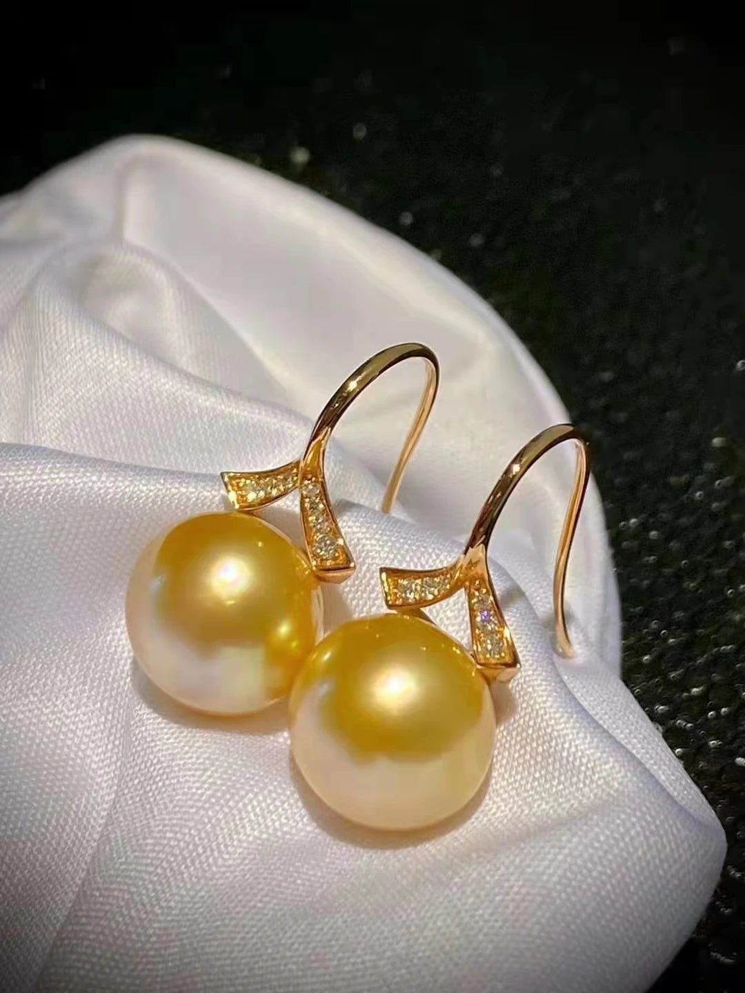 SGARIT Fine Jewelry Ear Stud 18k Gold 11-11.5mm Philippine Natural Gold Pearl Diamond Earrings Hot Sale Jewellery