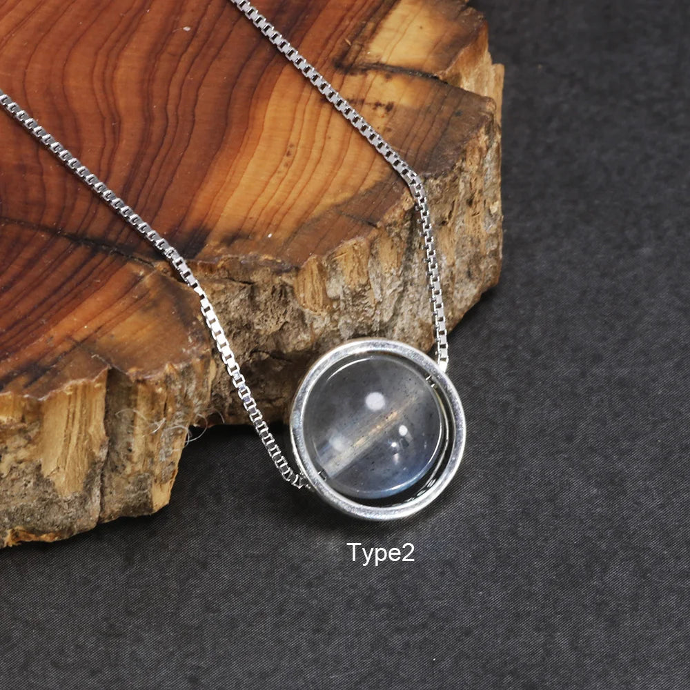Real Pure 925 Sterling Silver Labradorite Pendant Necklace With Box Chain Simple Elegant Natural Gemstone Collier For Women