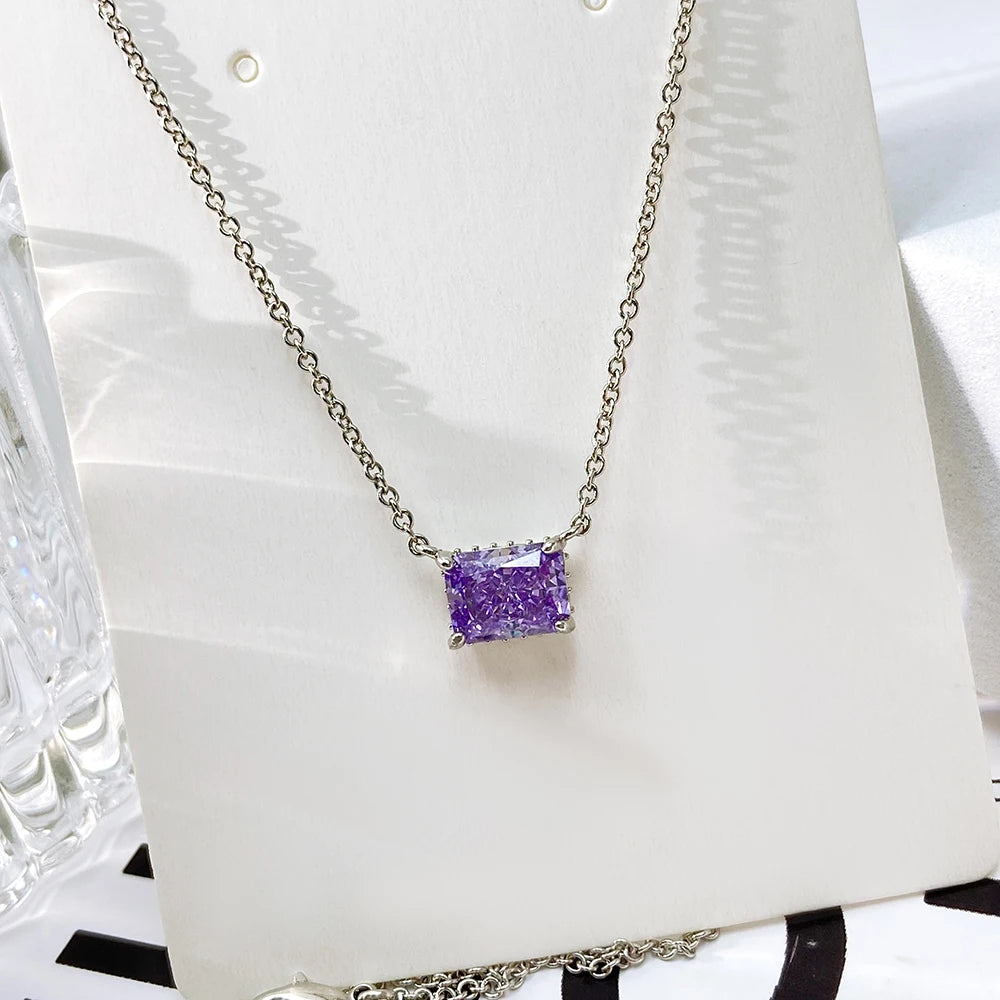 FOXI Jewelry 100% Sterling Silver 925 Jewellery Multiple Colors Rectangle Shape 8A Cubic Zirconia Pendant Necklace for Women