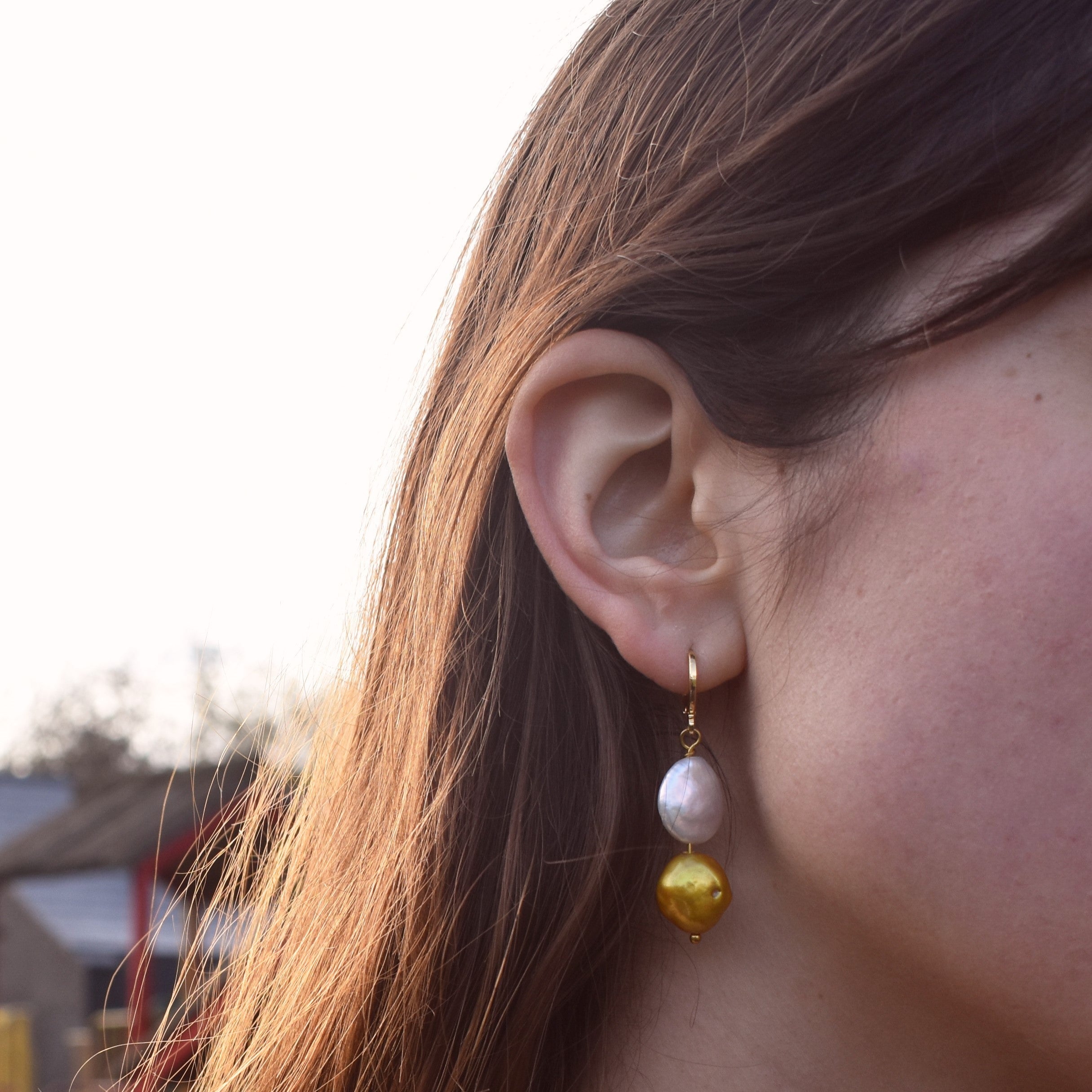White Coin and Gold Pearl Freshwater Pearl Earrings | by Ifemi Jewels