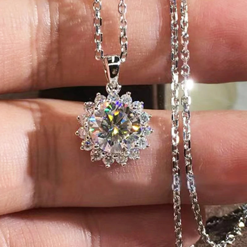 925 Silver Necklace With Real D Color Moissanite 1 Carat Round Shape best gift wedding jewelry