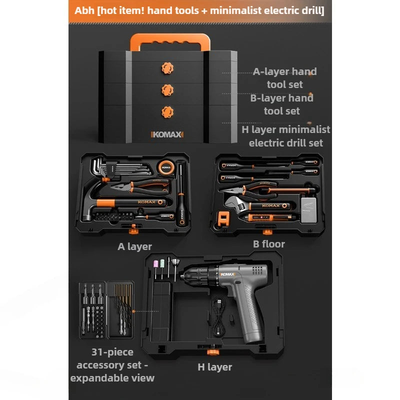 Household Toolbox Set Multi-functional Hand Tool Sets Portable Hardware Woodworking Electrician Toolkit Vehicle Repair Tools