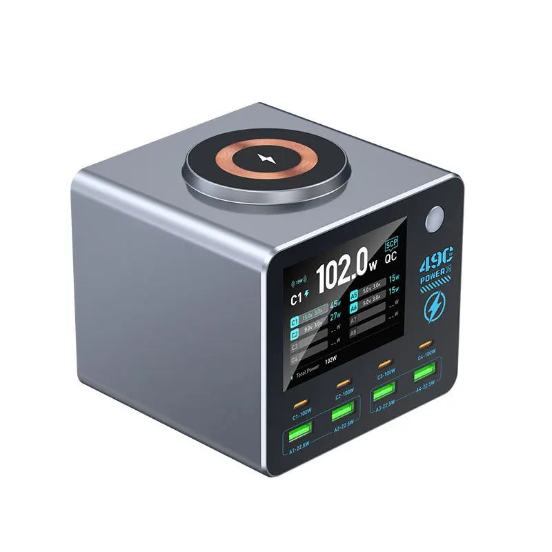 140W Smart Digital Multi-Port Charger 4C4A Wireless Charging for Smartphones Tablets And More - Fast Charging Hub