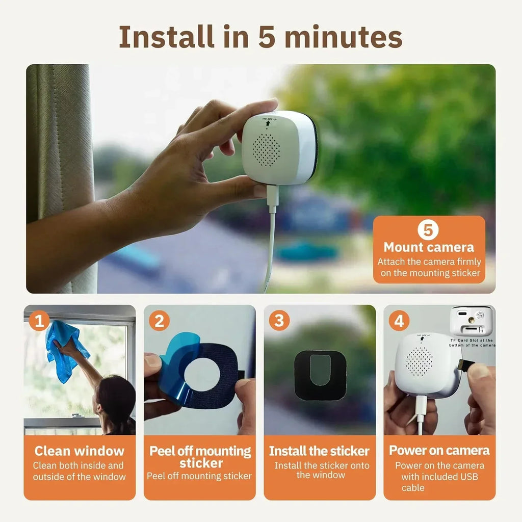 Mini Window Camera 3MP, 2.4/5GHz WiFi Full-Colour Night Vision Through Window