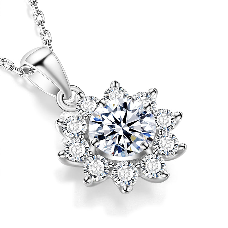 925 Silver Necklace With Real D Color Moissanite 1 Carat Round Shape best gift wedding jewelry