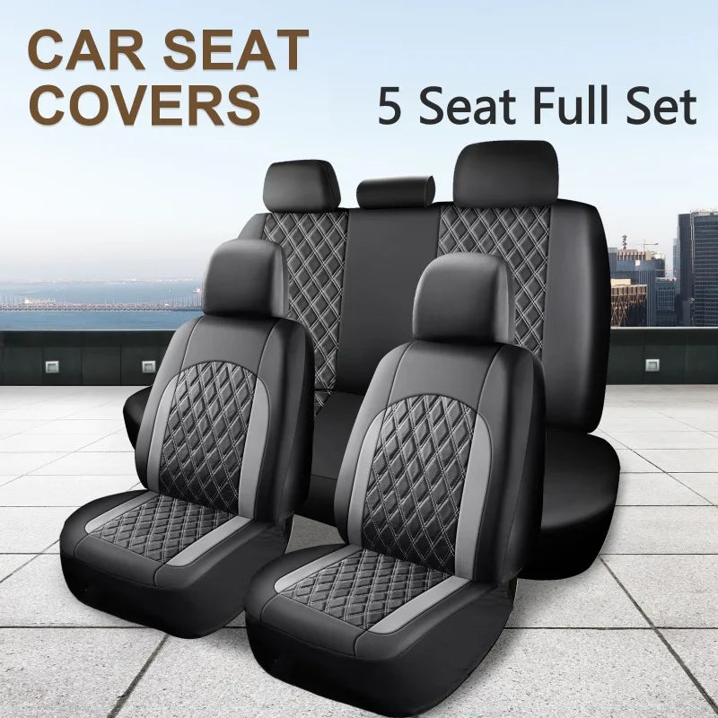5-Seater Luxury Car PU Leather Quilted Car Seat Cover, Suitable for Car SUV Pickup, Full Surround Protectionseat Covers