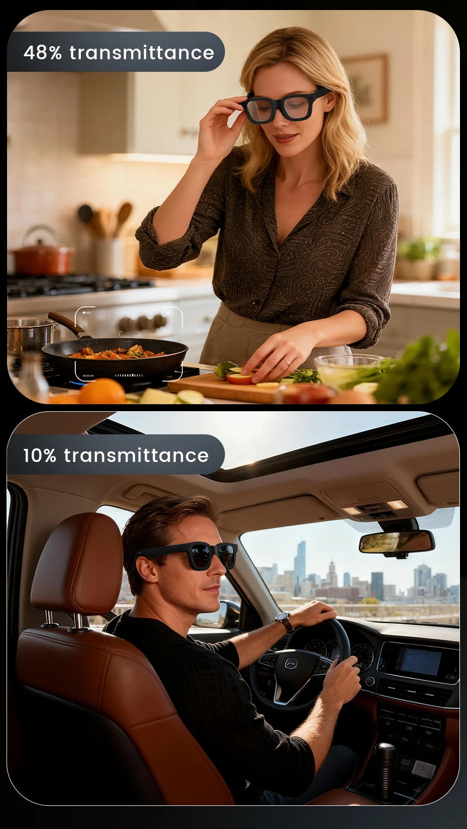 Smart Glasses HD Camera Bluetooth AI Translation – Black Sunglasses